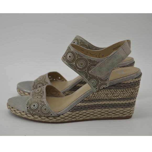 Johnston & Murphy Wedge Sandals Gray Cutout Espadrille 7.5 - Picture 11 of 15